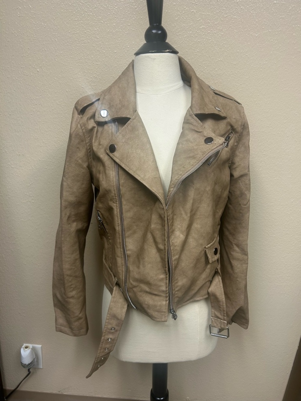 Suede Moto Jacket - Tan Women's Biker Coat